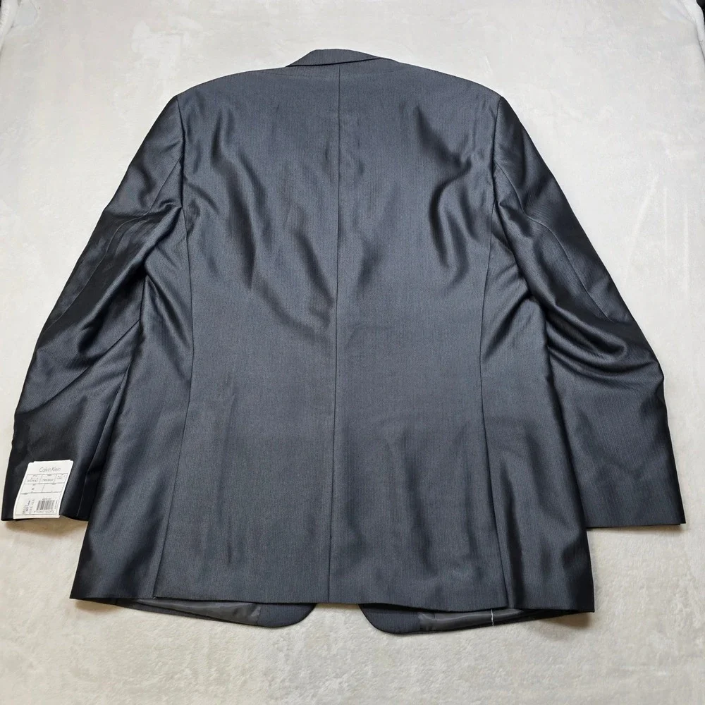 Calvin Klein Suit Jacket‎ Blazer Mens 46L 46 Gunmetal Gray Mini Herringbone NEW